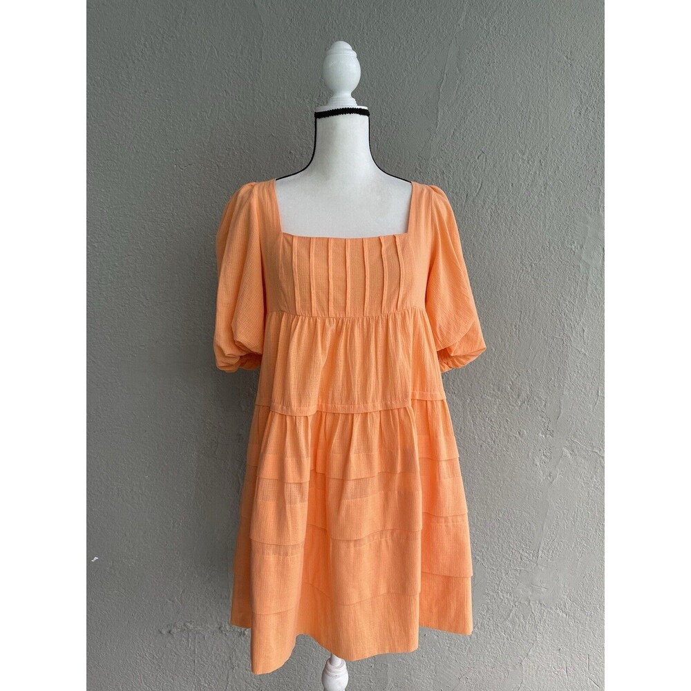 ANTHROPOLOGIE Square-Neck Puff-Sleeve Tiered Dress Women's Size Small